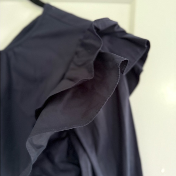 Express Blue Ruffled Bib Collar Blouse - Picture 2 of 5